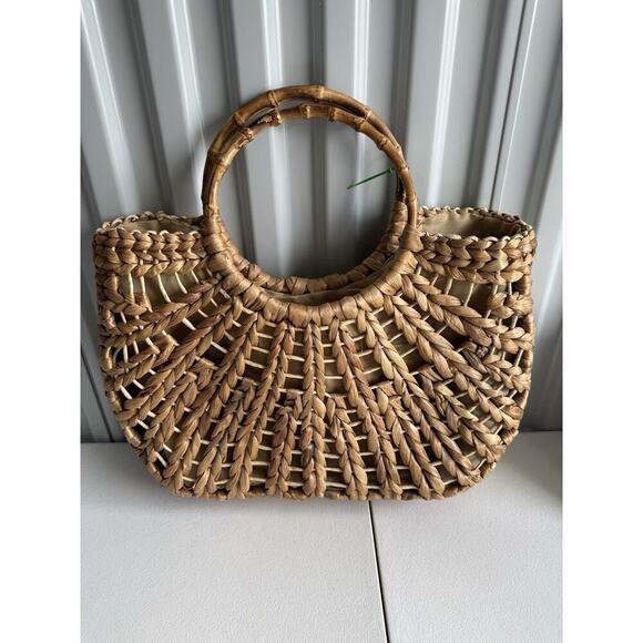 Unbranded Handbags - Large Natural Woven Bag Bamboo Handals